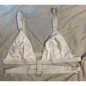 White Pleather Strappy Unlined Bondage Bralette, Size XL